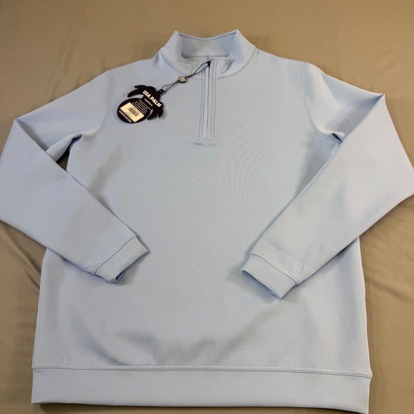 USA Palm Sky Blue Quarter Zip Pullover Long Sleeve Shirt Mens M Polyester Spandx - Picture 8 of 16